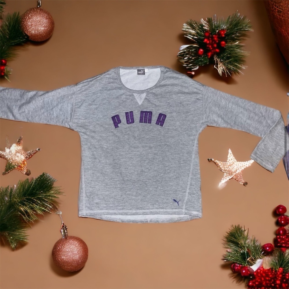 Women’s Sz S LOGO Puma Sweatshirt -Grey w/Purple -crew neck EUC-Sz S - Picture 11 of 12
